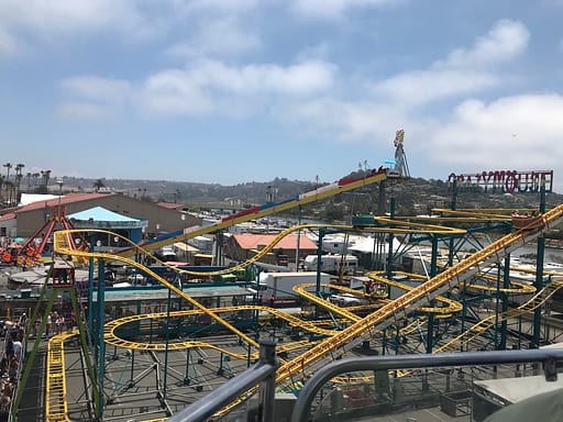 birds-eye view of roller coaster at the San Diego fair