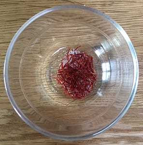 saffron and salt in a glass bowl