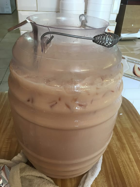 Massive container of creamy golden horchata